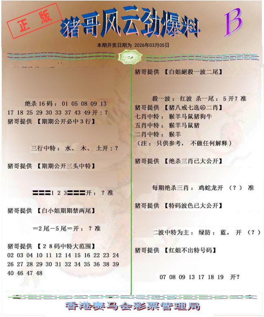 025期猪哥风云劲爆料B[图]